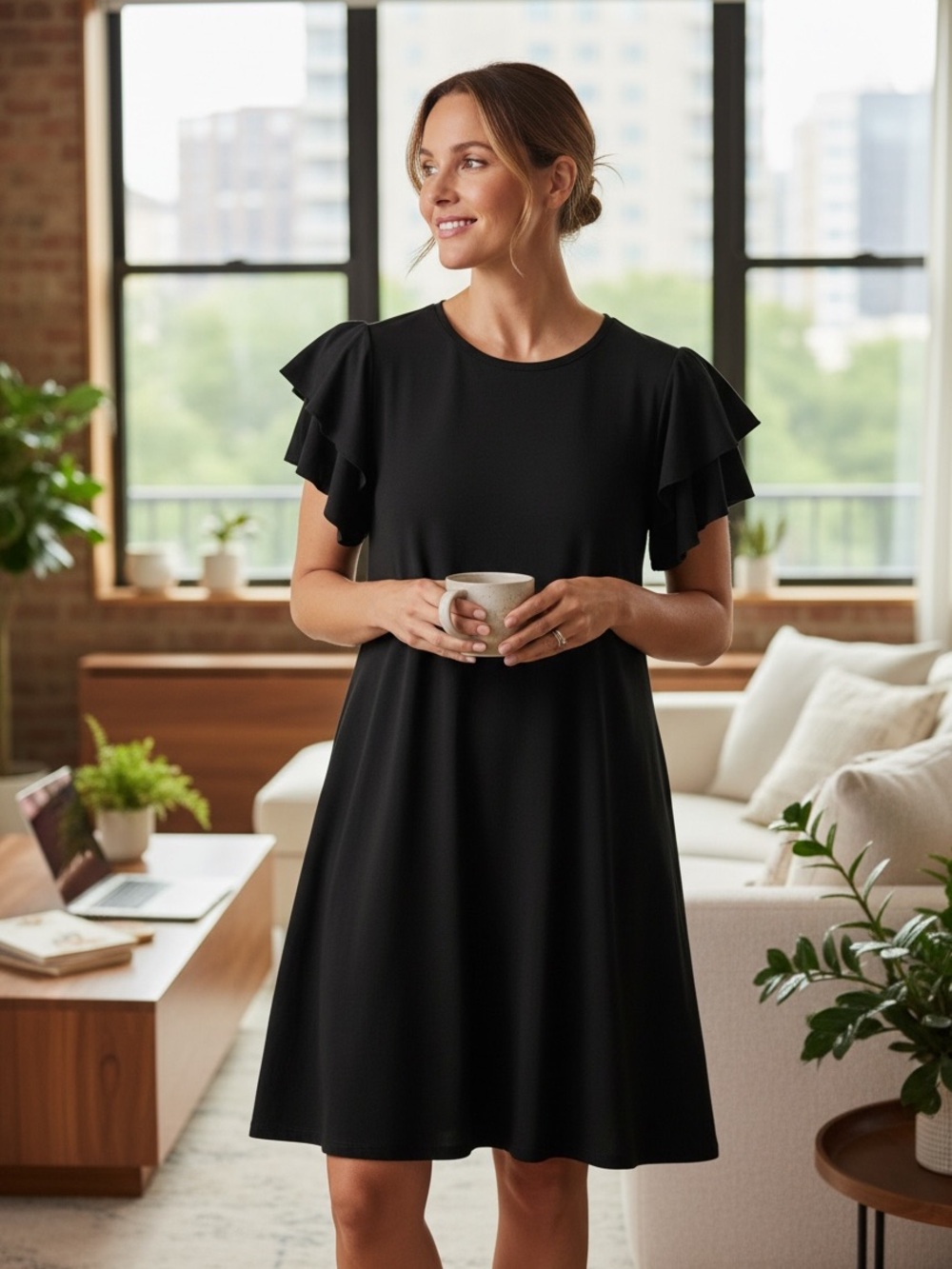 Annalee + Hope Black Ruffle Sleeve A-Line Dress size S